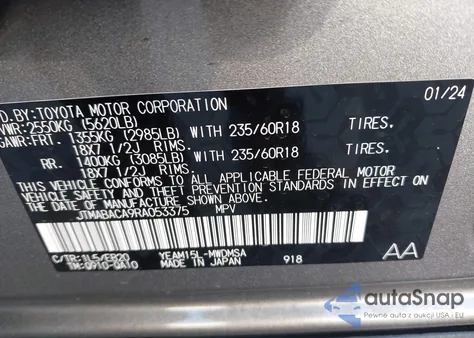 2024 Toyota Bz4X Xle from USA, damaged, VIN JTMABACA9RA053375
